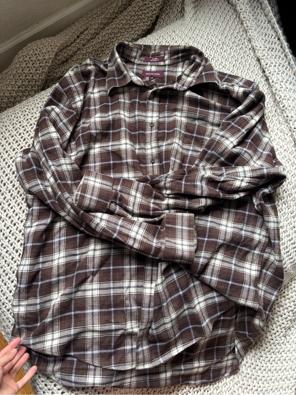 Nordstrom Brown and Cream Plaid Button-Down Shirt